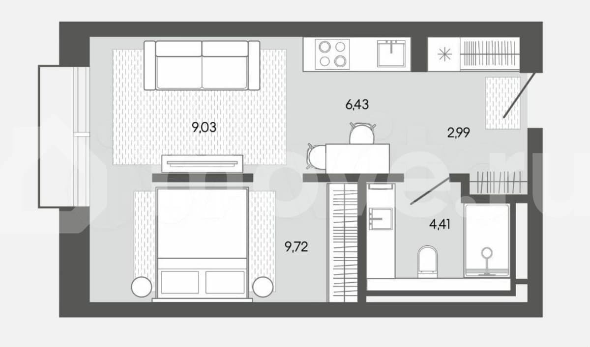 1-комн. апартаменты, 32.6 м²