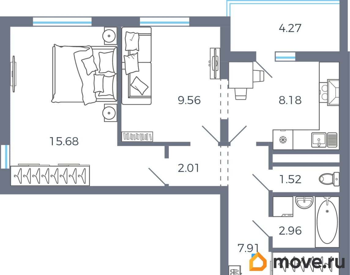 2-комн. квартира, 49.96 м²