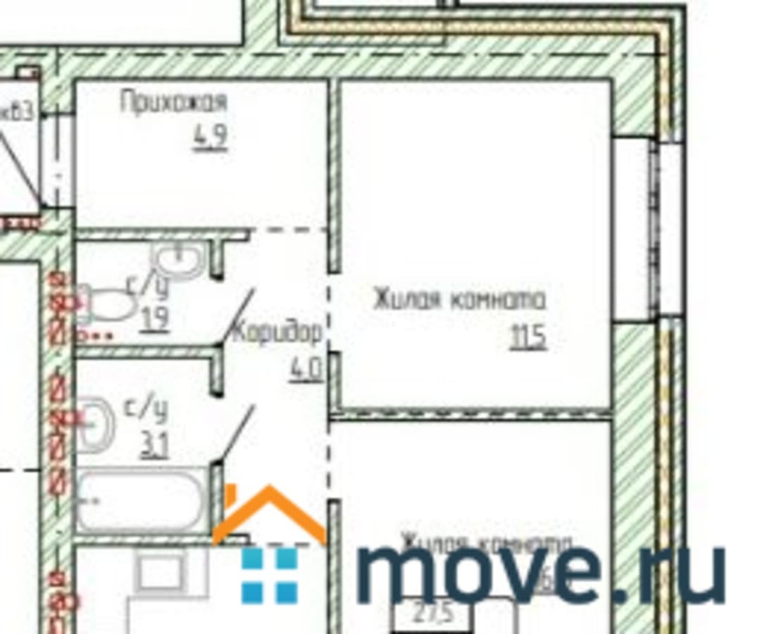 2-комн. квартира, 54.9 м²