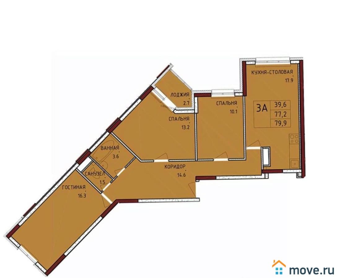 3-комн. квартира, 79.9 м²