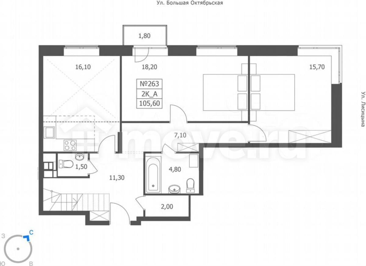 3-комн. квартира, 105.6 м²