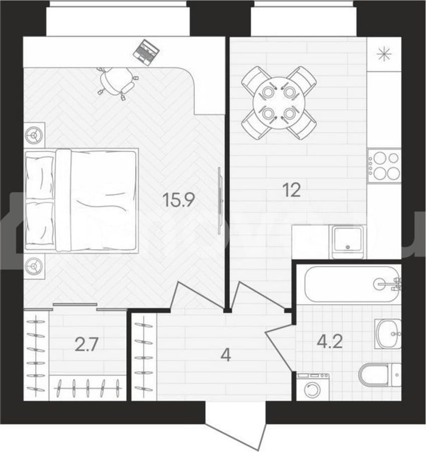 1-комн. квартира, 38.8 м²