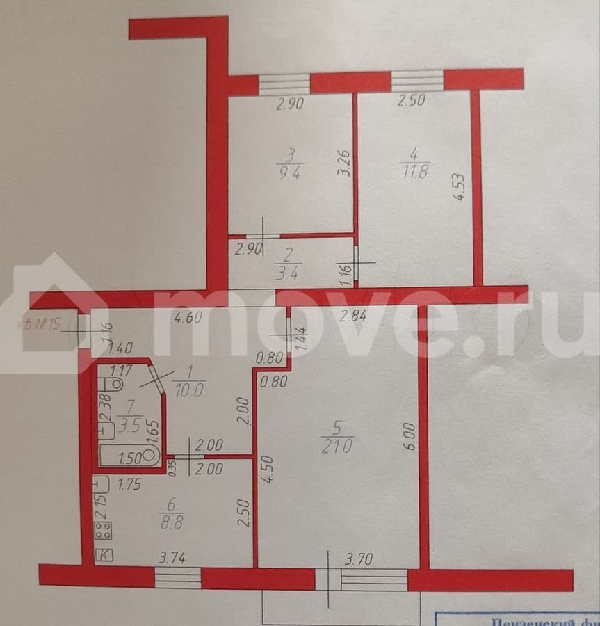 3-комн. квартира, 67.9 м²