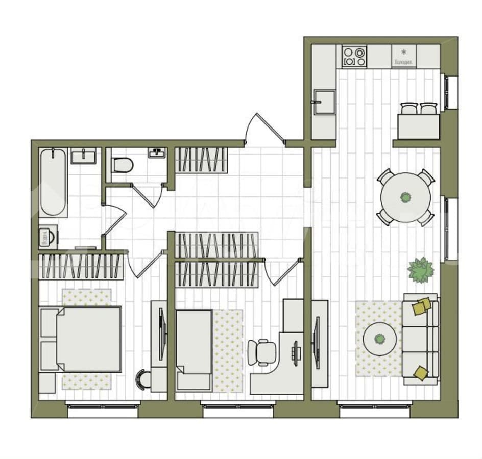 3-комн. квартира, 64.2 м²