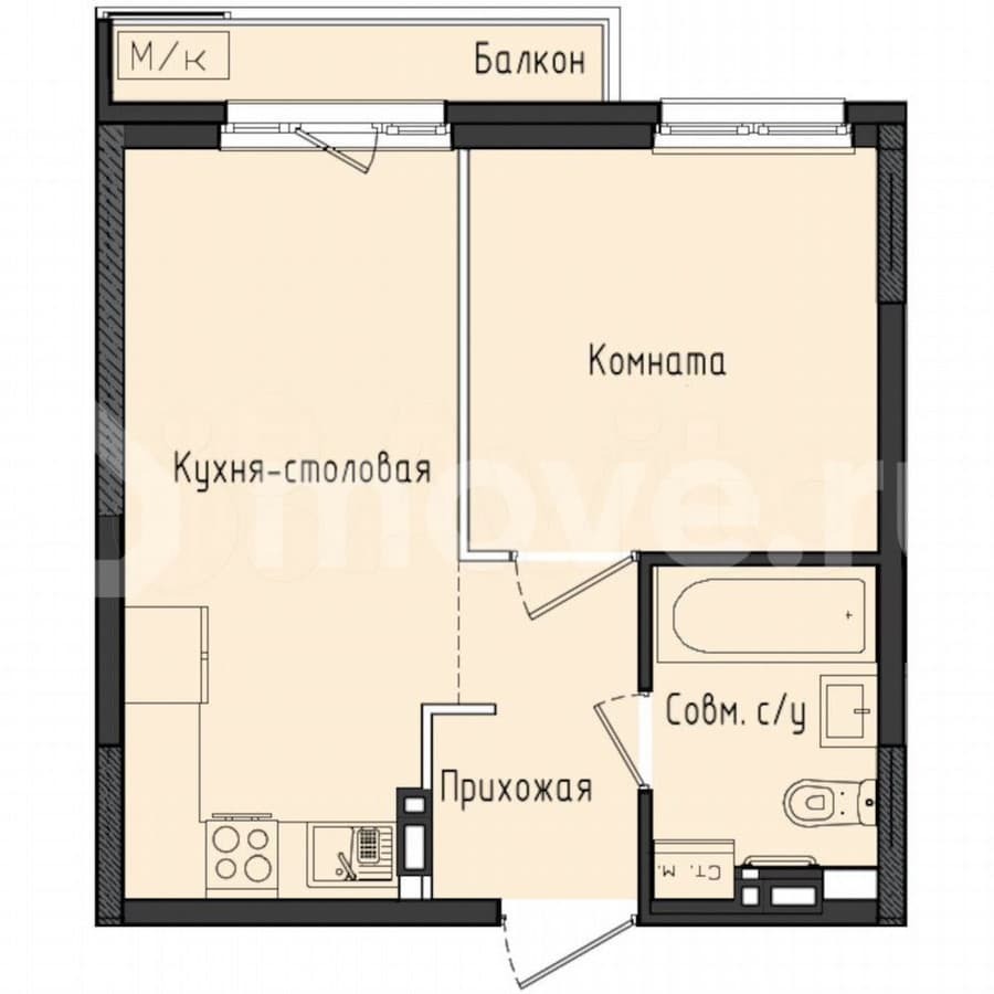 1-комн. квартира, 32.9 м²